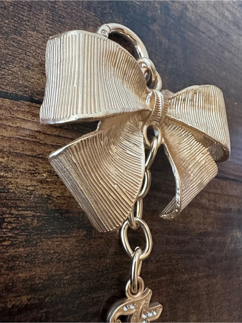 Juicy Couture Metal Gold Bow Bag Charm Keychain with Rhinestone JC Pendant NWOT